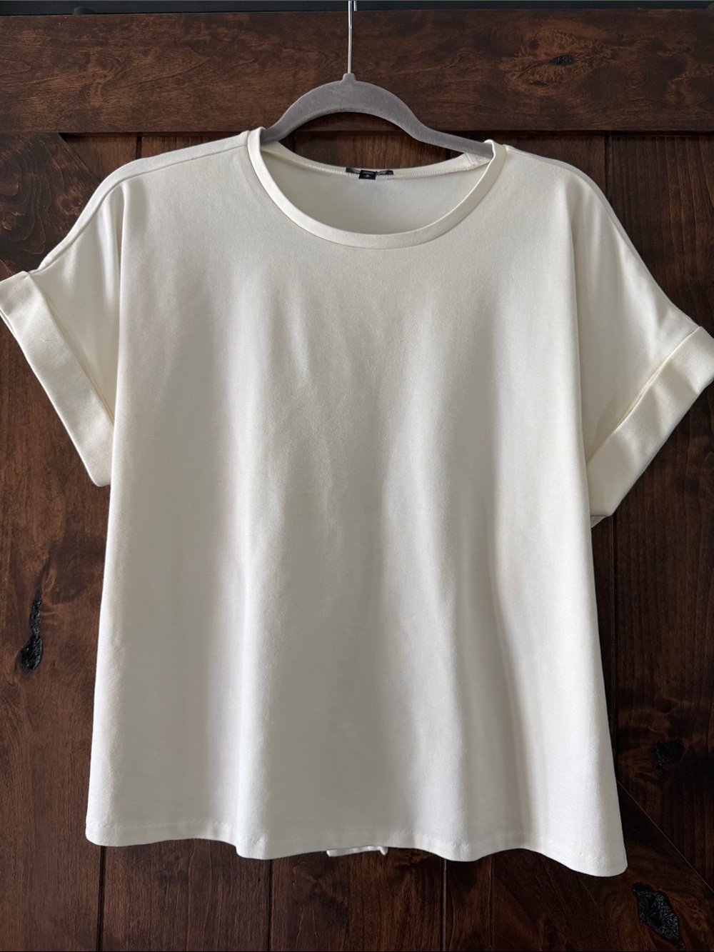 Express Cream Short-Sleeve Adjustable Tie-Back Crewneck Top sz M